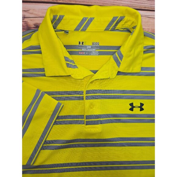 Under Armour Mens Loose Fit HeatGear Yellow Polo Large - Picture 4 of 6